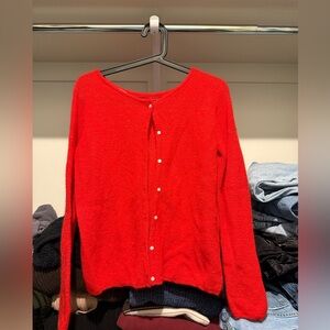 Sezane Red Button-Up Cardigan